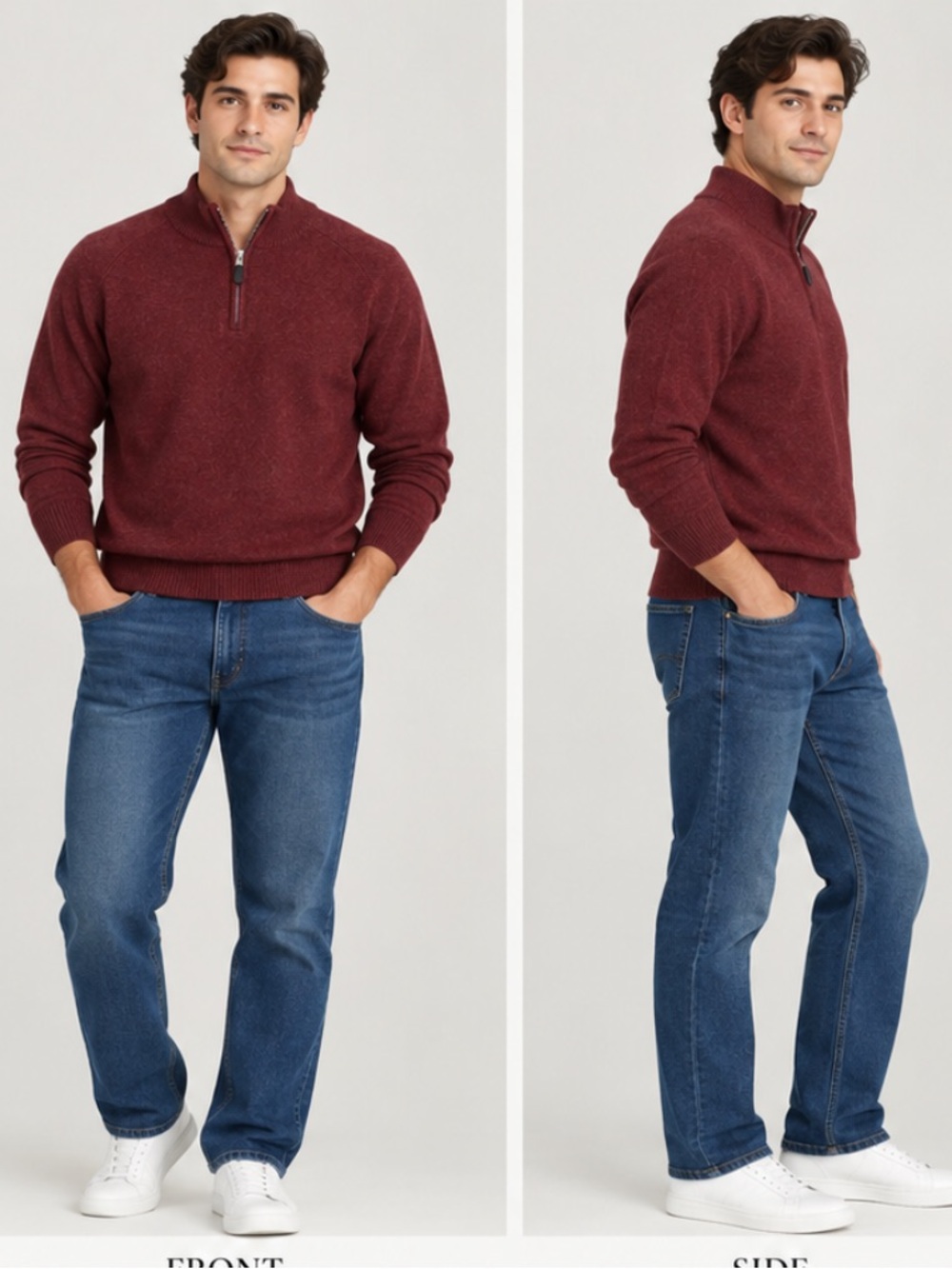Petter Miller Men's Half-Zip cashmere Sweater Pullover - Burgundy size M